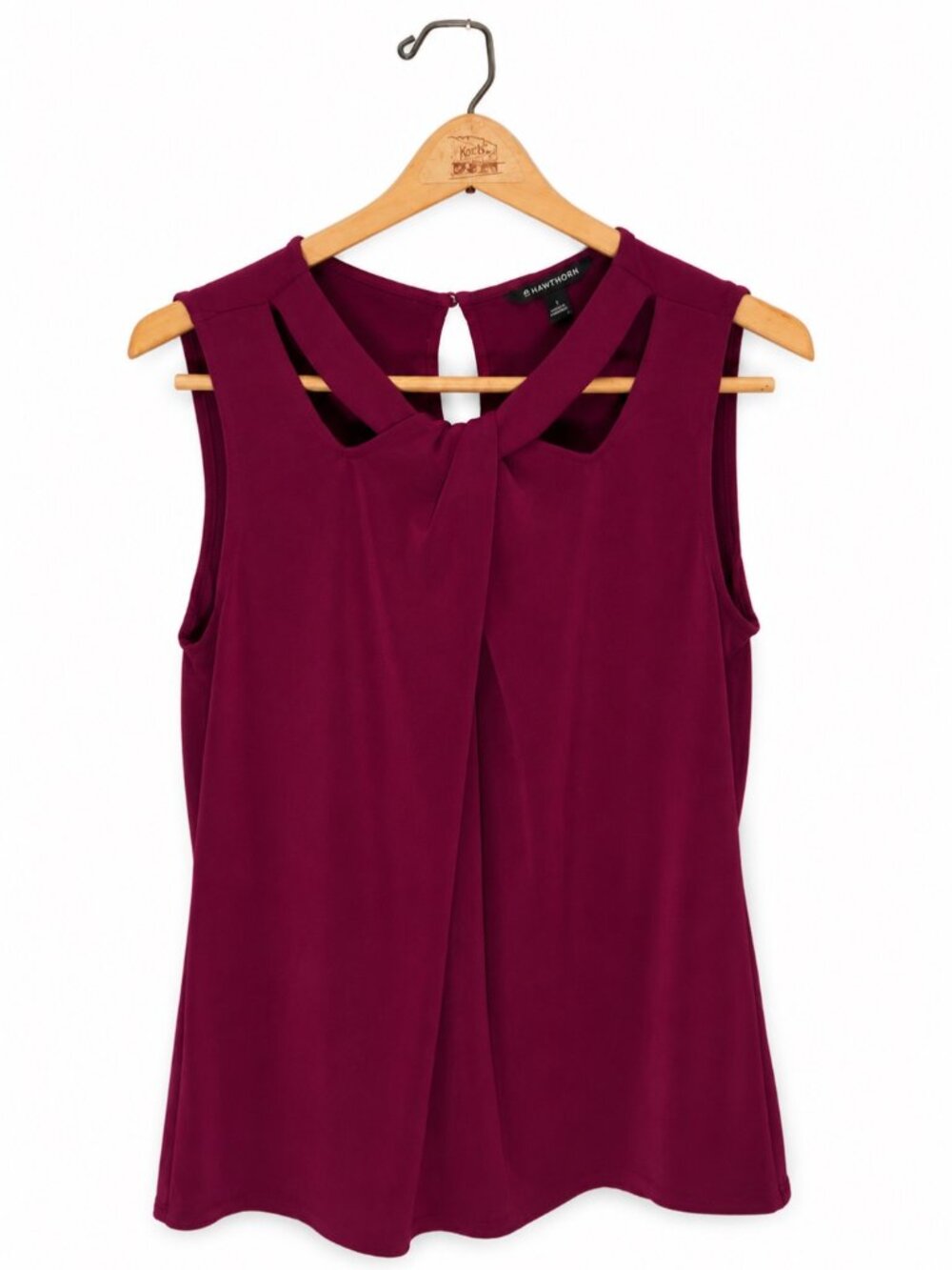 41 Hawthorn Womens Burgundy Sleeveless Blouse Keyhole Accent L